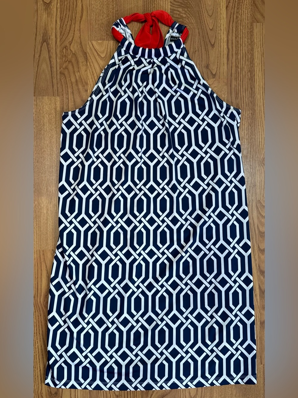 ❤️ Mud Pie Womens Small Navy White Geometric Halter Tank Swing Dress (B19)